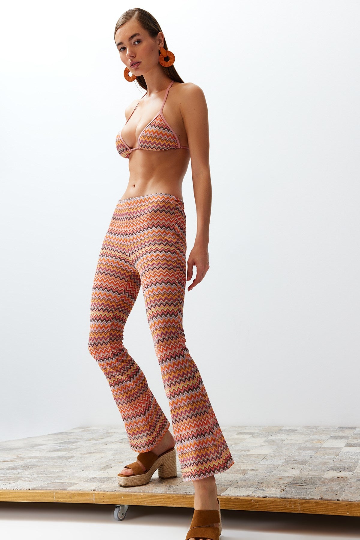 Geometric Pattern Knitted Knitwear Look Pants Tbess24pl00000