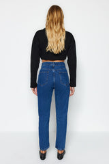 Blue High Waist Mom Jeans Twoss20je0108