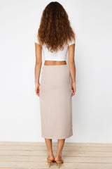 Beige Striped Slit Detailed A-line Midi Length Woven Skirt Twoss24et00100