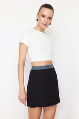 Black Denim Detailed Mini Skirt Twoss24et00173