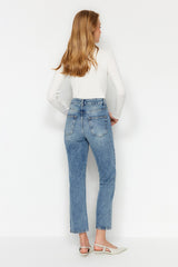 Dark Blue High Waist Straight Jeans Twoaw24je00082