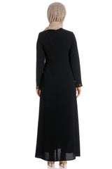 Pleated Black Burkini Dress With Greening Embroidery 780 T18elb3m780