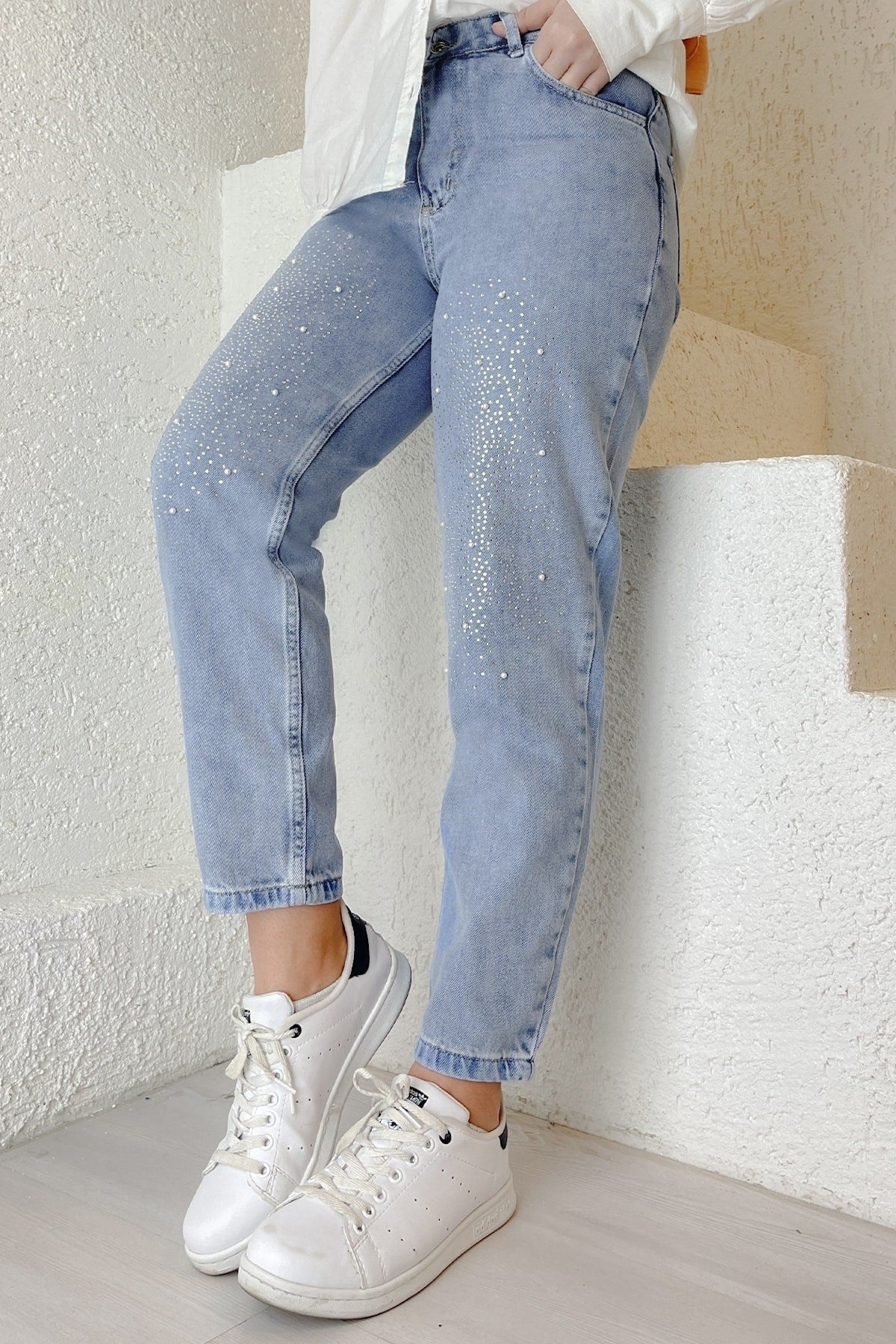 Bead Detailed Jeans - Ice Blue Ms00or73832