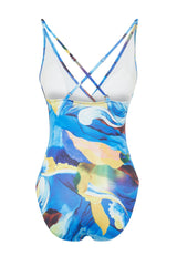 Abstract Patterned Double Breasted Regular Swimsuit Tbess24ma00069