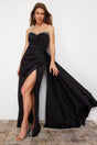 Black Stone Accessory Detailed Long Woven Elegant Evening Dress Tprss24ae00185