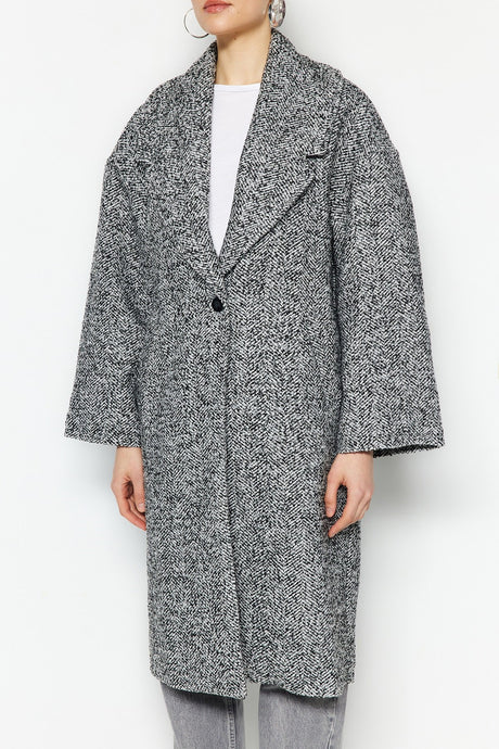 Anthracite Oversize Wide Cut Long Woolen Cashmere Coat Twoaw23kb00168