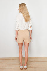 Beige 100% Tencel™ Elastic Waist Denim Shorts & Bermuda Twoss24sr00060