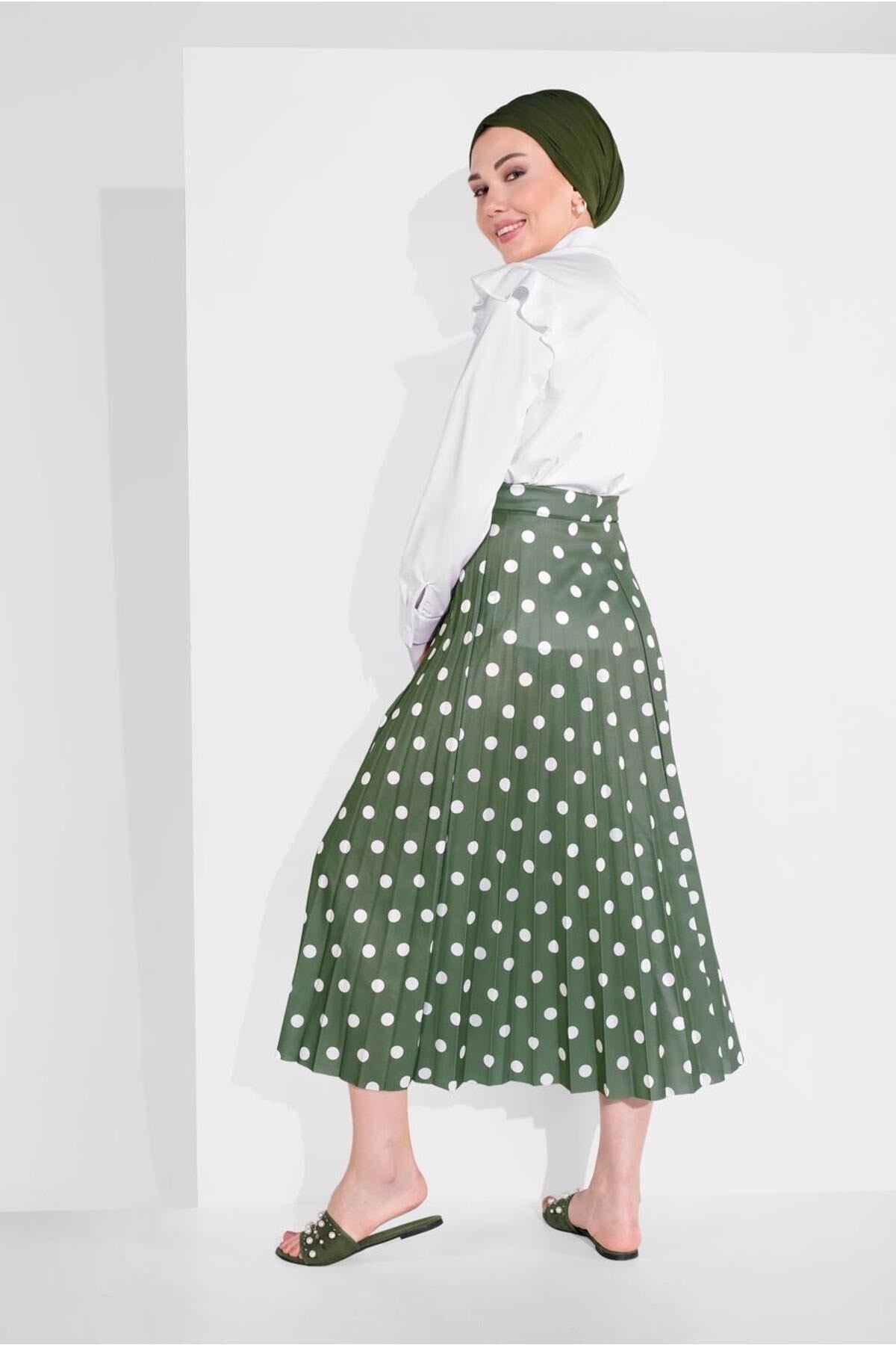 Women's Ecru (mint-cream) Polka Dot Pattern Skirt 9161 Tyc00058456915