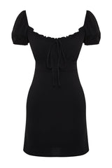 Black Plain Bodycone Crepe Mini Woven Dress Twoss24el00874