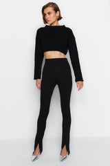 Black Slit Detailed Knitted Tall Pants Twoaw22pl0323