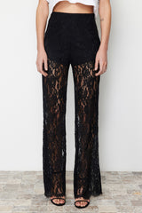 Black Lace Flare Spanish Leg Woven Pants Twoss24pl00096