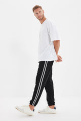 Black Men's Regular Fit Striped Elastic Sweatpants Tmnss20ea0050