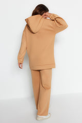 Camel Collar Detailed Hooded Divers/scuba Knitted Tracksuit Tctaw24en00011