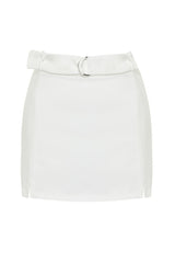 White Slit Detailed Belted Mini Size Woven Shorts Skirt Twoss24sr00046