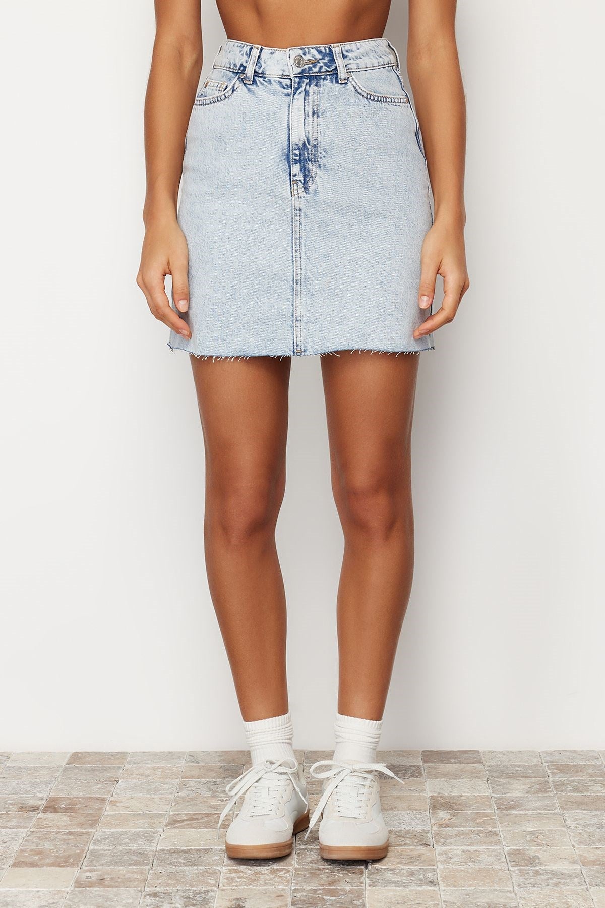 Light Blue High Waist Mini Denim Skirt Twoss24et00074