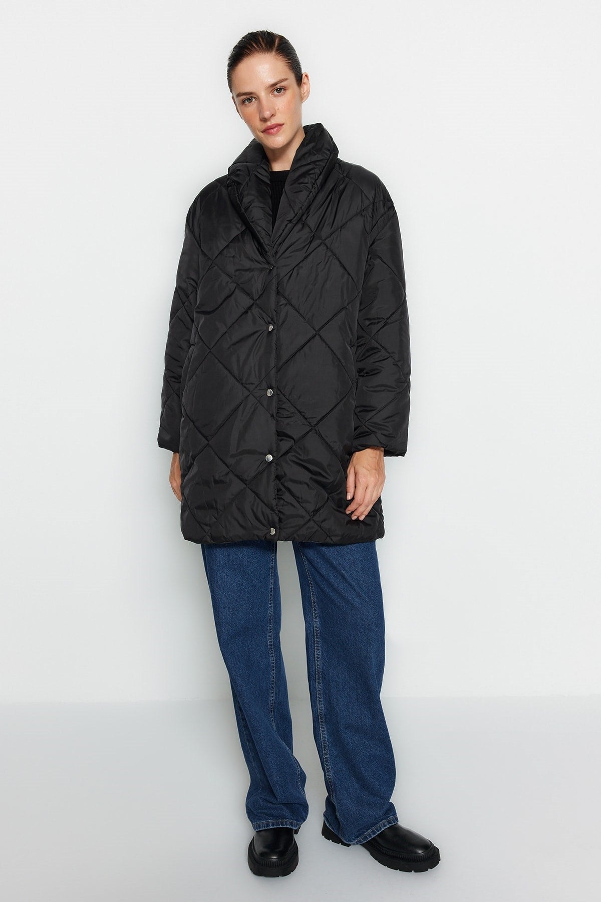 Black Oversize Quilted Inflatable Coat Twoaw22mo0069