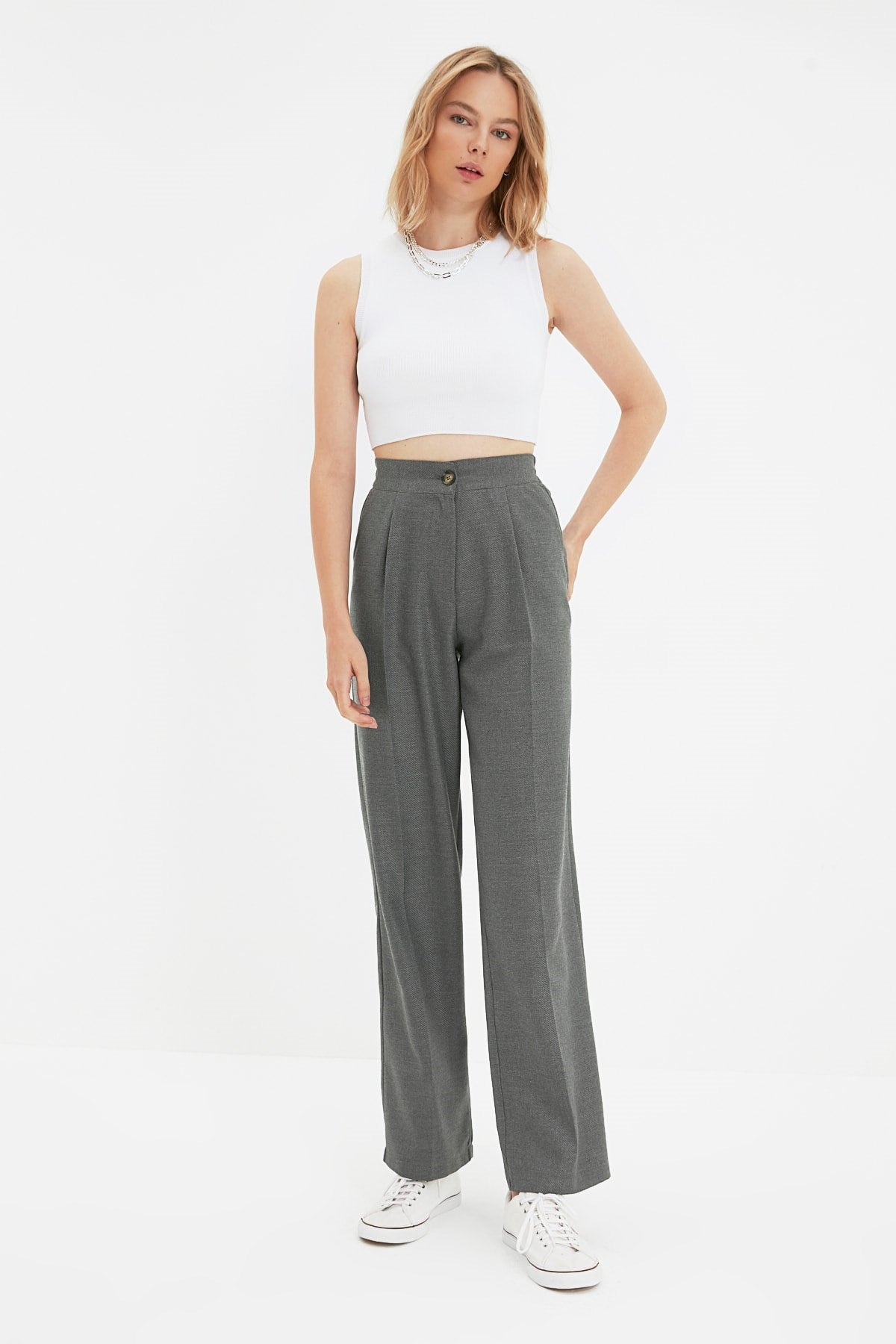 Grey Straight/straight Cut Woven Pants Twoaw22pl0321