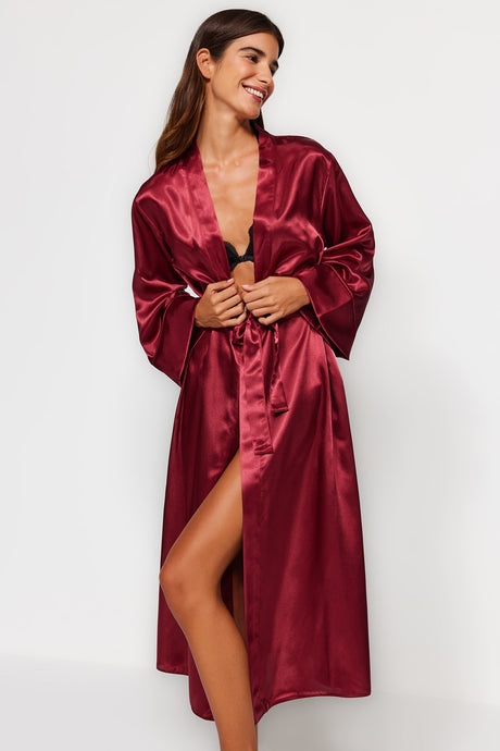 Indigo Belted Satin Woven Dressing Gown Thmss23sb00006