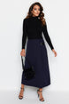 Navy Blue Belt Detailed Woven Skirt Tctaw24ee00014