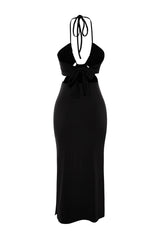 Black Body Fit Maxi Knitted Cut Out/window Beach Dress Tbess23el00122