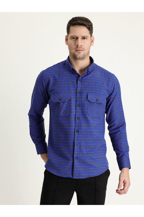 Long Sleeve Slim Fit Plaid Shacket Lumberjack Cotton Shirt 475007