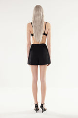 X Ai Black Pleated Short Shorts & Bermuda Twoss24sr00172