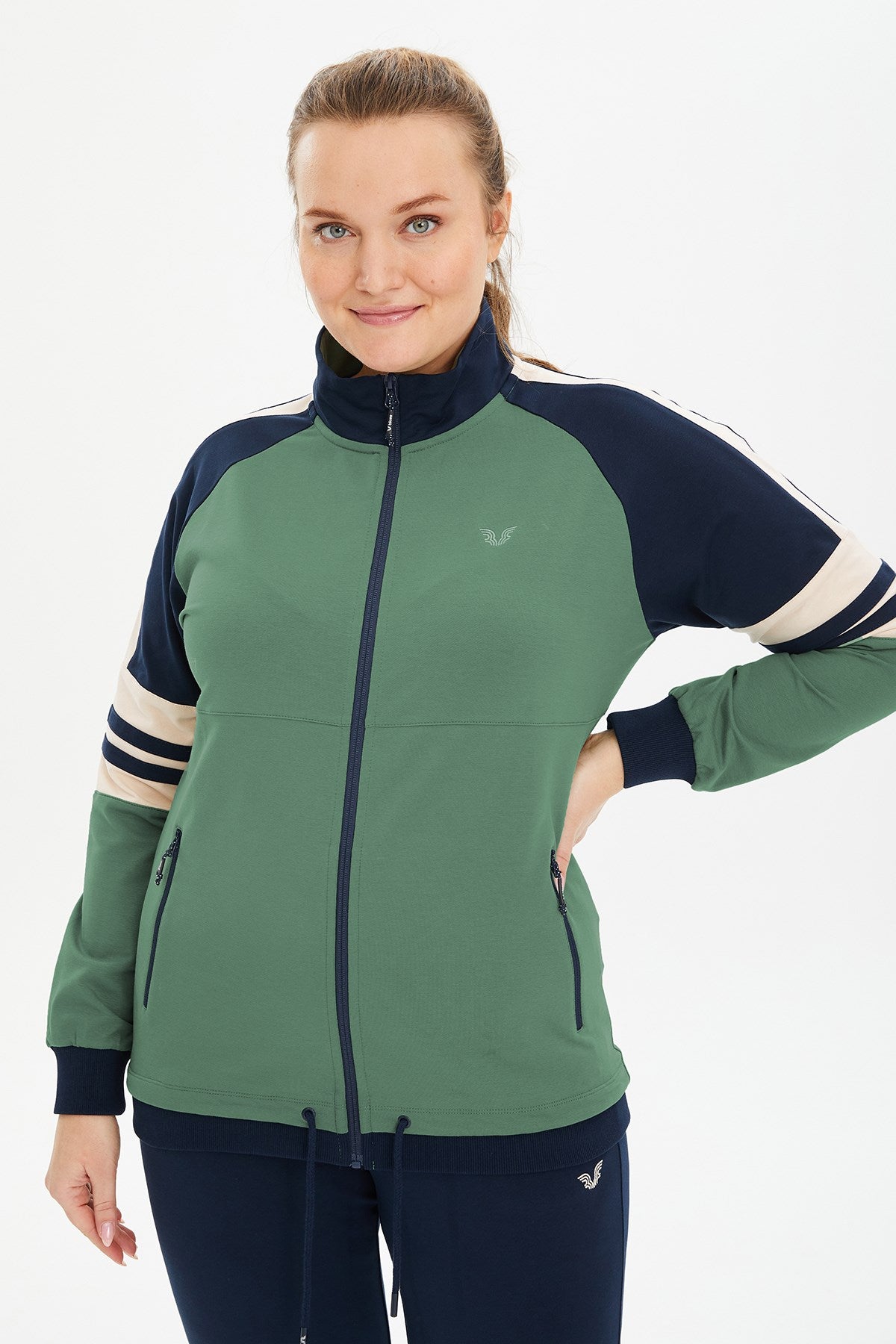 Women's Green Plus Size Round Neck Print Detailed Tracksuit 0797 Tb23wl01s0797-1