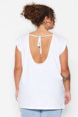 White More Sustainable Knitted Back Decollete Wadded T-shirt Tbbss23bf00045