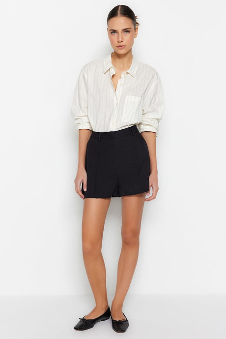 Black Rib Detailed Woven Shorts Twoss23sr00079