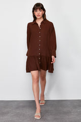 Brown Skirt Ruffled Mini Woven Shirt Dress Twoss24el00349