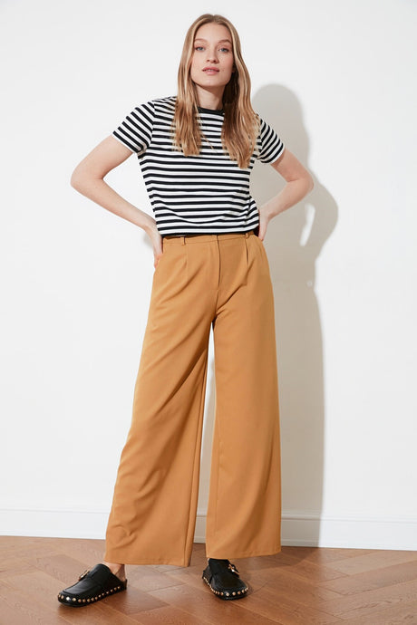 Brown High Waist Wide Leg/wide Leg Pleated Woven Pants Twoaw21pl0076