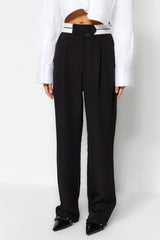 Black Wide Leg/wide Leg Woven Waist Detailed Pants Twoaw24pl00037