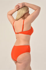 Women's Neon Orange Plus Size Booster Slip Ruffle Stylish Bikini Set 20231989