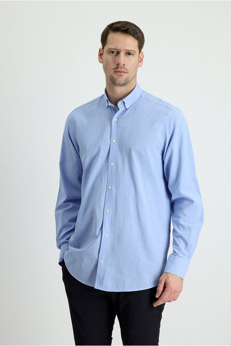 Long Sleeve Regular Fit Linen Look Sports Cotton Shirt 496527