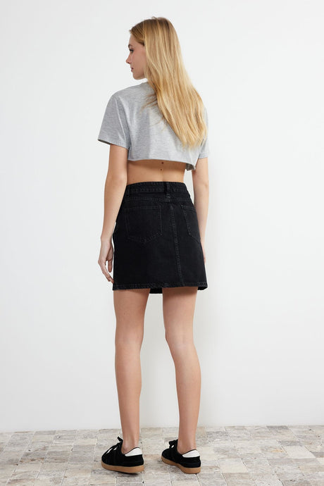 Black High Waist Mini Denim Skirt Twoss24et00063