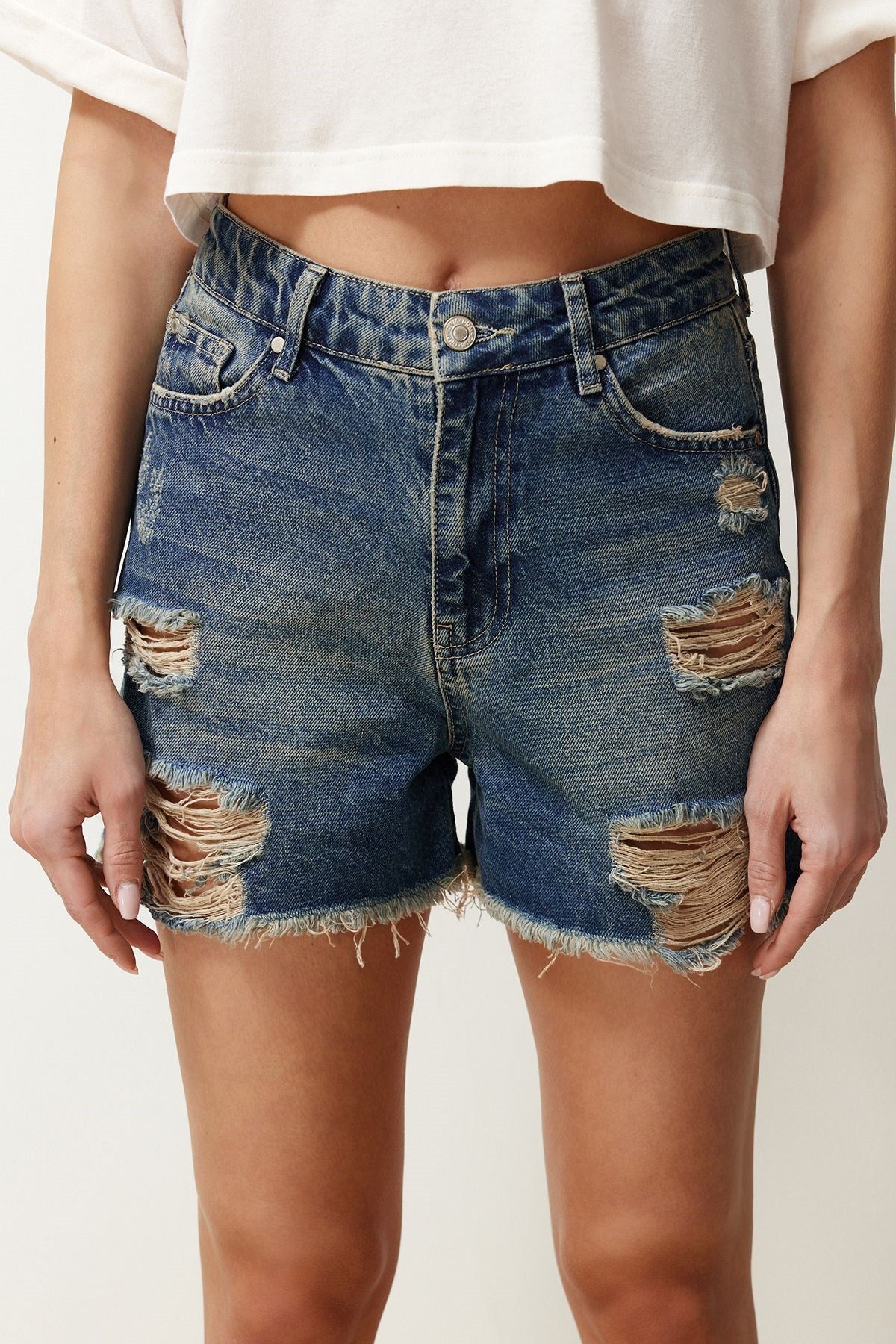 Blue Ripped Denim Shorts & Bermuda Twoss24sr00160