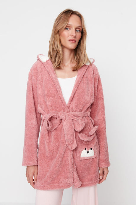 Powder Animal Figure Pocket Hooded Wellsoft Knitted Dressing Gown Thmaw21sb0002