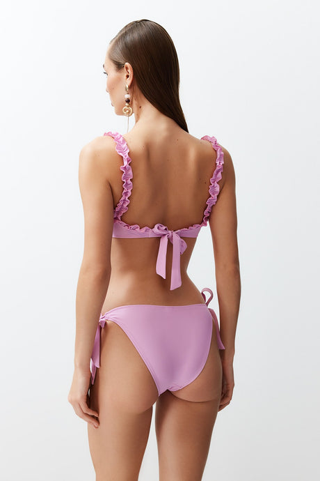 Pink Bralet Ruffle Textured Regular Bikini Set Tbess24bt00101