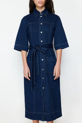 Blue More Sustainable Belted Denim Maxi Dress Twoss24el00531