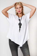 Black V Neck Short Sleeve Asymmetric Knitted Blouse M10010200bl93392