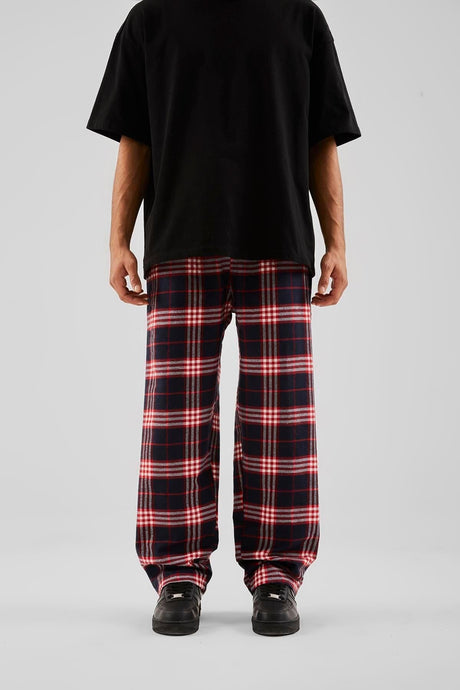 Plaid Pattern Waist Elastic Black Pajamas Flaw-211-004-002