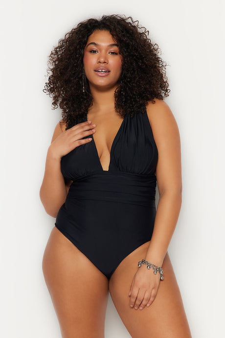 Black Deep V Back Cross Swimsuit Tbbss23am00000