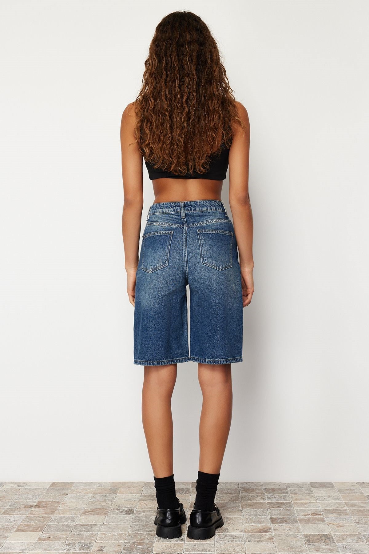 Black High Waist Denim Shorts & Bermuda Twoss24sr00007