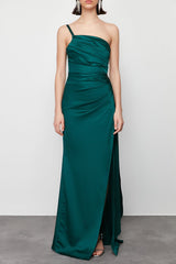 Emerald Green Woven Long Night Evening Dress Tprss24ae00105