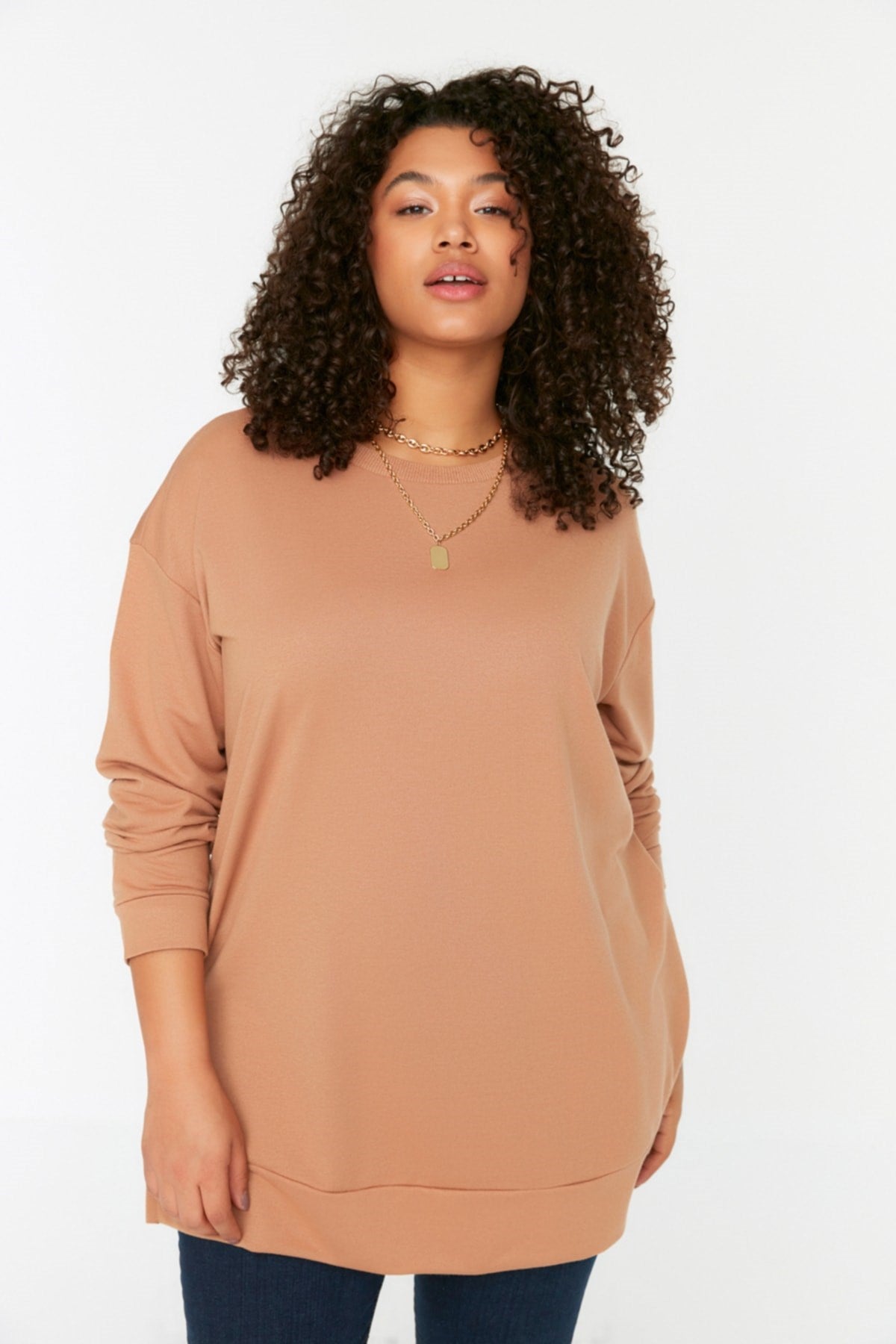 Camel Slit Detailed Thin Knit Sweatshirt Tbbss22sw0173