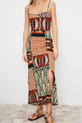 Multicolor Printed Strappy Dusty/textured Knitted Midi Dress Twoss24el00401