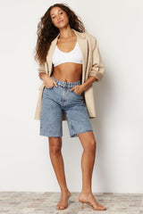 Light Blue High Waist Denim Shorts & Bermuda Twoss24sr00020