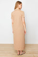 Brown Polo Neck Shift/nromal Cut Midi Knit Dress Twoss24el01012