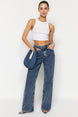 Dark Blue Pale Effect Vintage High Waist Wide Leg Jeans Twoss24je00018