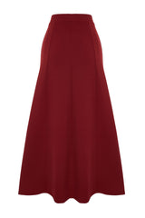 Burgundy Flared Maxi Flexible Knit Skirt Twoss24et00156